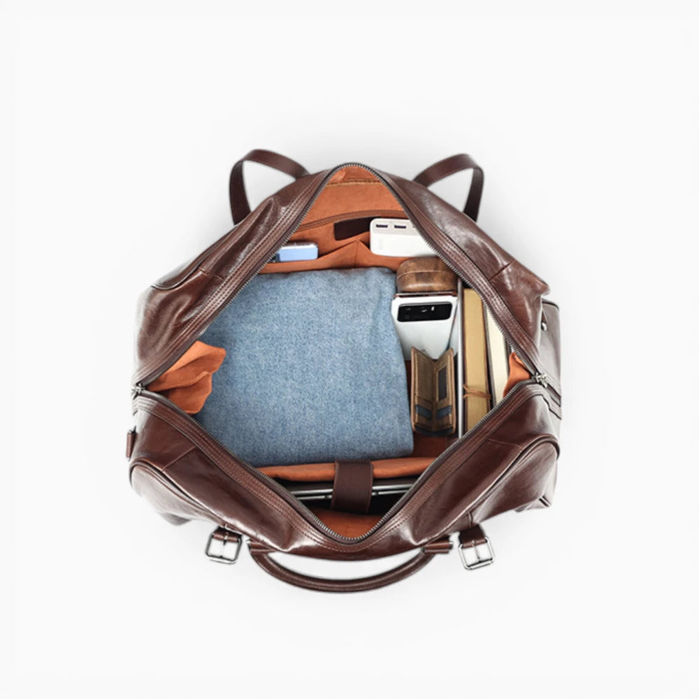 Sac de voyage en cuir pour homme, modèle Tour Eiffel de la marque Élégance Cuir, affichant un design élégant et pratique.