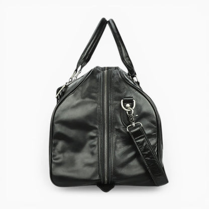 Vintage leather travel bag model Venise by Élégance Cuir, showcasing rich texture and classic design.
