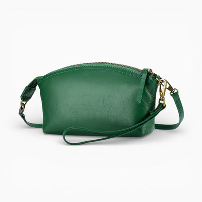 Compact leather fanny pack for women, Bijou model by Élégance Cuir, featuring a stylish design and adjustable strap.