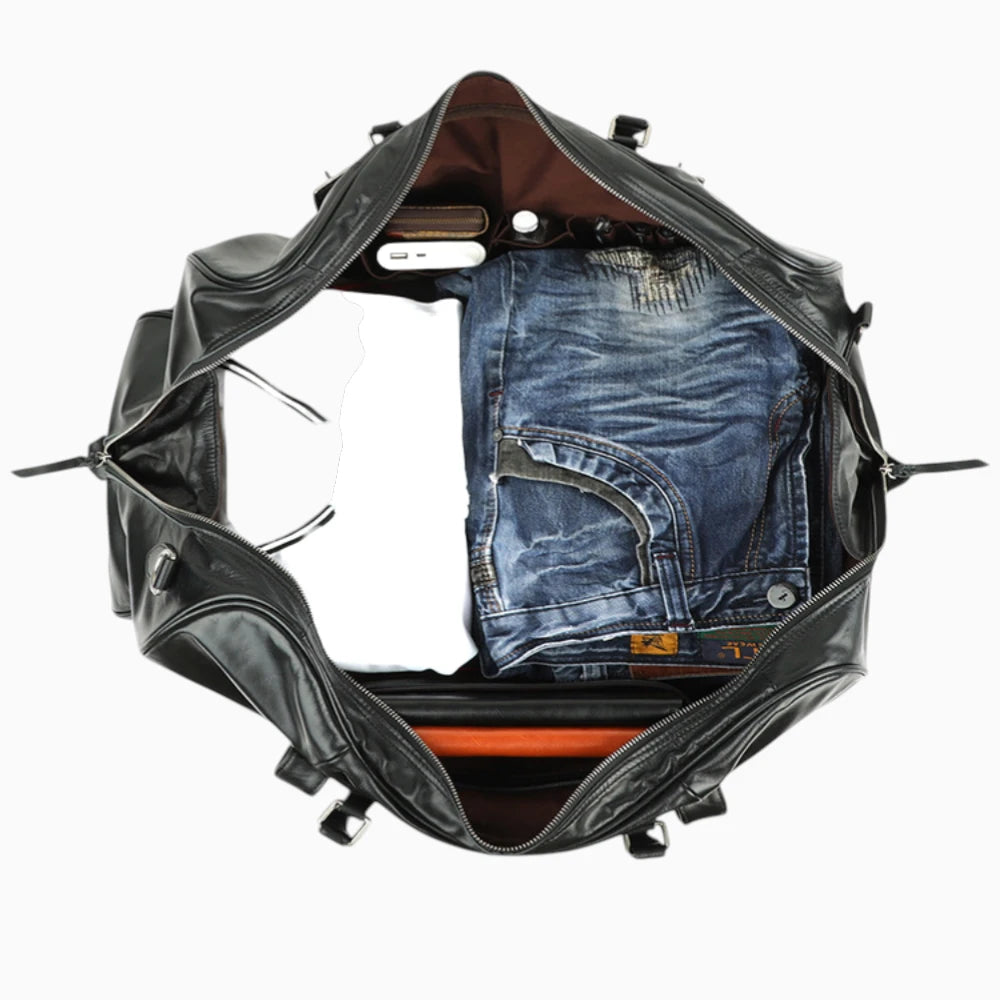 Sac de voyage en cuir vintage modèle Venise de la marque Élégance Cuir, affichant un design élégant et intemporel.