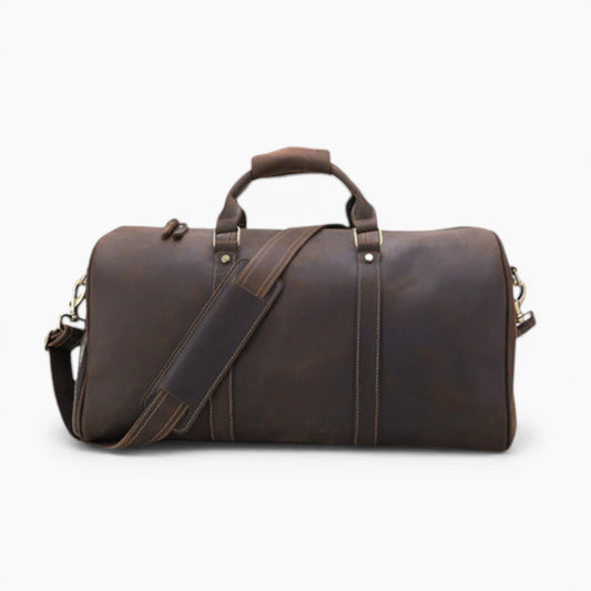 Sac de voyage en cuir pour homme, modèle Monaco, de la marque Élégance Cuir, en forme de duffel avec poignées robustes.