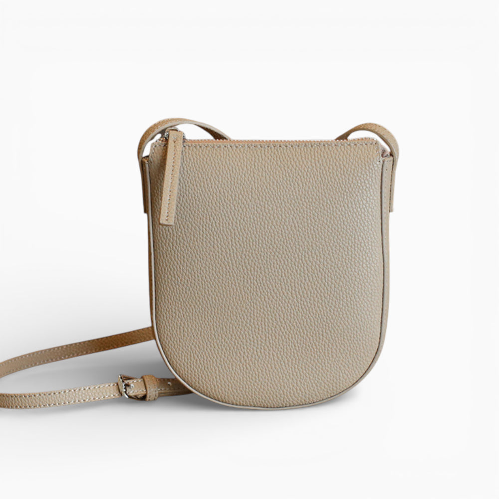 Sac bandoulière en cuir beige pour femme, modèle Victoria, vue de face