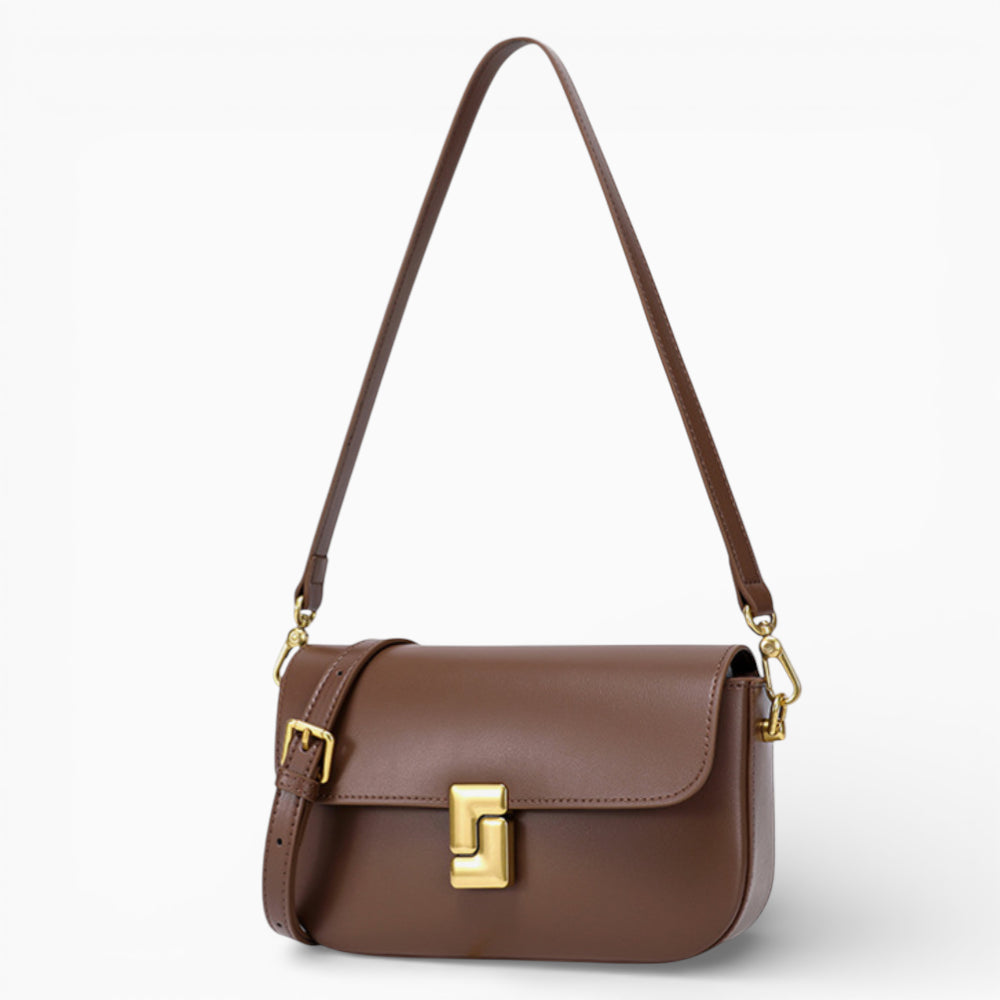 Sac bandoulière en cuir marron pour femme modèle Camille de la marque Élégance Cuir, affichant un design élégant et pratique.