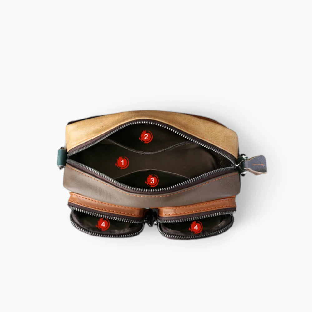 Sac bandoulière en cuir multicolore pour femme, motif tressé, modèle Voyageuse 70s de la marque Élégance Cuir vue intérieur