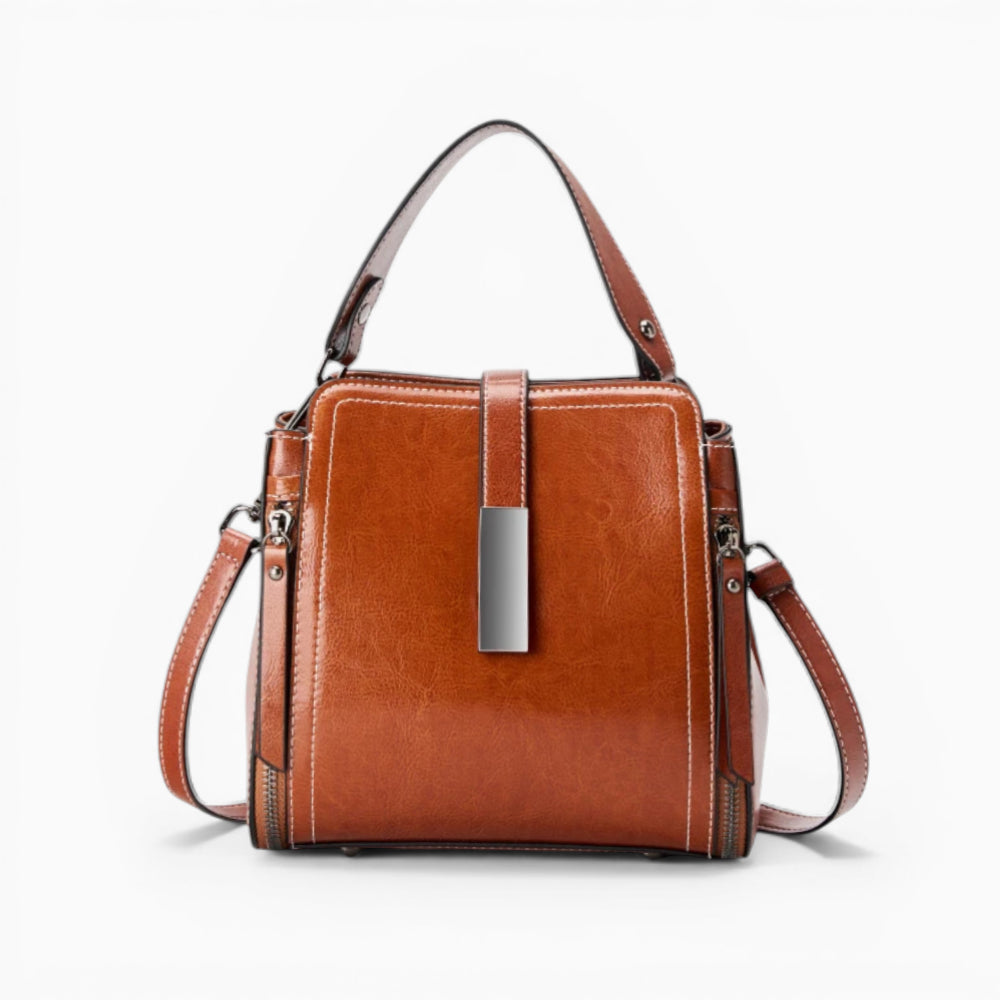 Sac bandoulière en cuir pour femme modèle Elise de Élégance Cuir, avec une finition élégante et des détails raffinés.