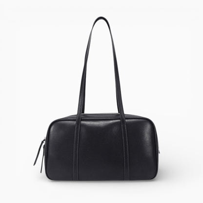 Sac bandoulière noir en cuir rectangulaire modèle Zoé pour femme de la marque Élégance Cuir, vue de face.