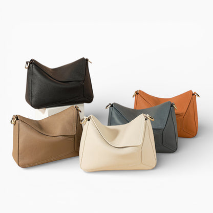 Sac bandoulière en cuir beige taupe modèle Juliette pour femme de la marque Élégance Cuir, 5 coloris.