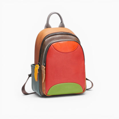 Sac à dos en cuir multicolore pour femme avec poche avant, modèle Joyeux de la marque Élégance Cuir, vue latérale