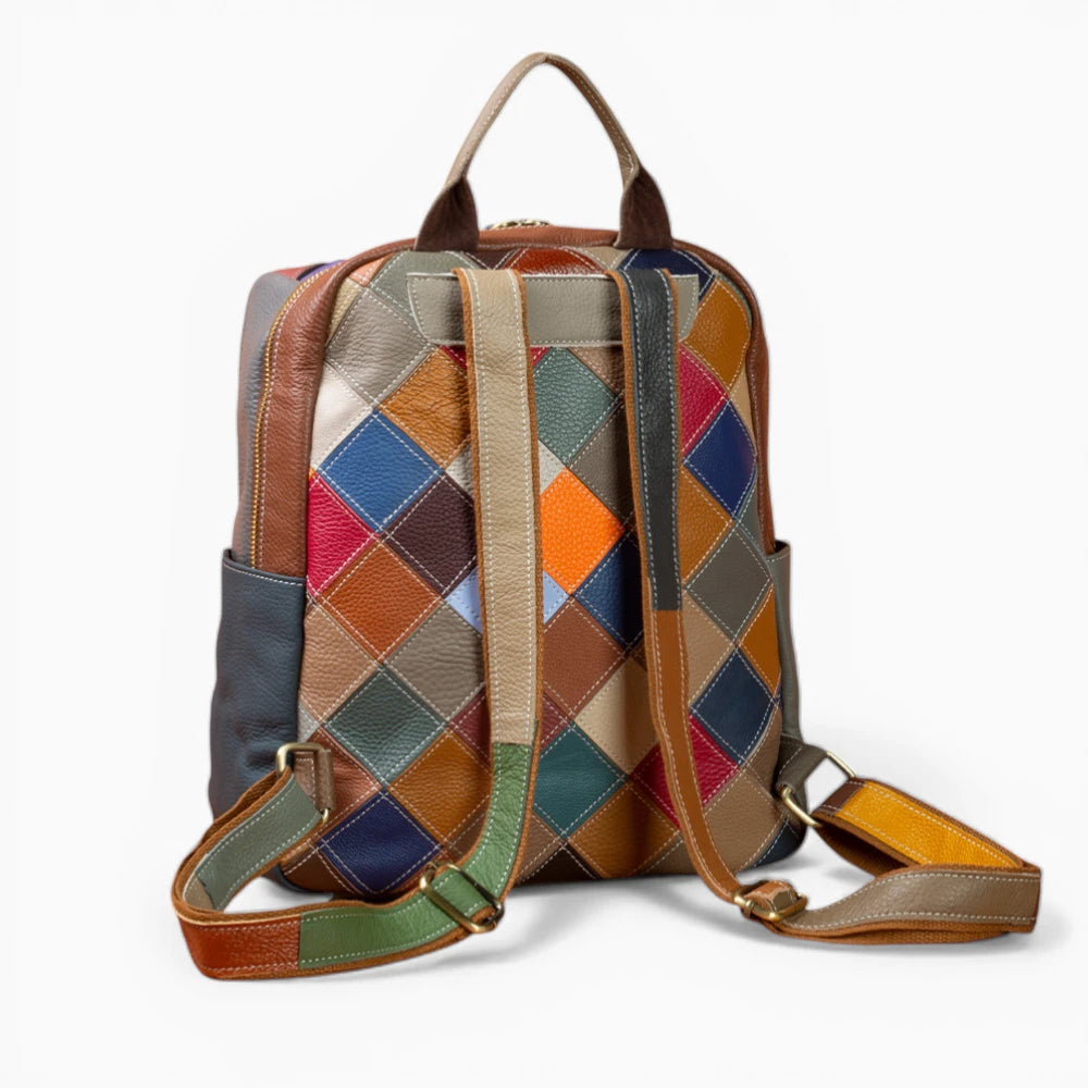 Sac à dos en cuir multicolore pour femme avec poche avant zippée, modèle Vintage, Élégance Cuir, vue de dos 1