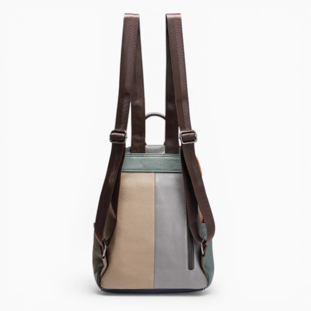 Sac à dos femme en cuir multicolore avec poche avant, modèle Joyeux de Élégance Cuir, vue arrière