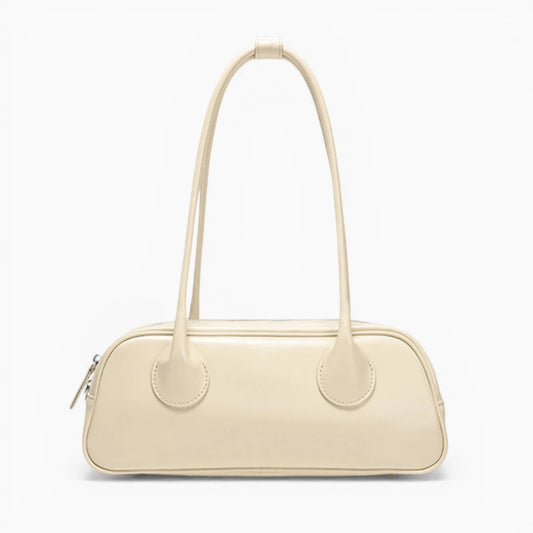Sac à main en cuir allongé structuré pour femme, modèle L’Impériale de la marque Élégance Cuir, blanc cassé vue de face