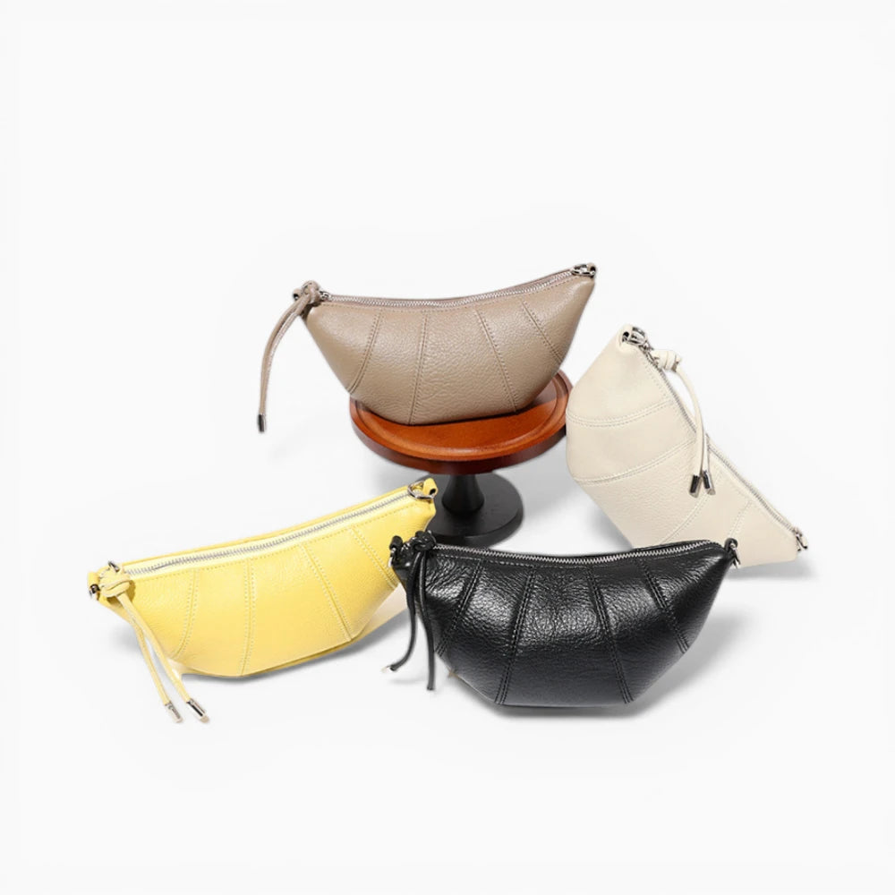 Sac à main en cuir demi-lune pour femme modèle Mademoiselle de la marque Élégance Cuir, 4 couleur