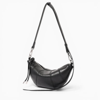 Sac à main en cuir demi-lune pour femme modèle Mademoiselle de la marque Élégance Cuir, couleur noir vue de coté