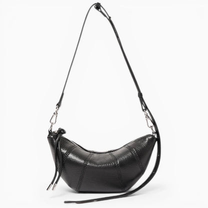 Sac à main en cuir noir pour femme demi-lune modèle Mademoiselle de la marque Élégance Cuir, vue de face