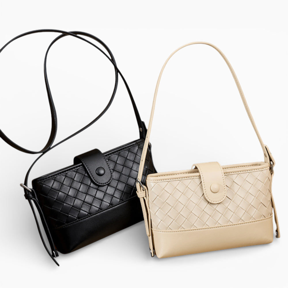 Sac à main en cuir tressé pour femme, modèle Parisienne d'Élégance Cuir, avec rabat élégant et design tendance, 2 coloris