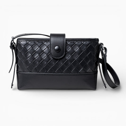 Sac à main en cuir tressé pour femme modèle Parisienne de la marque Élégance Cuir, noir vue de face