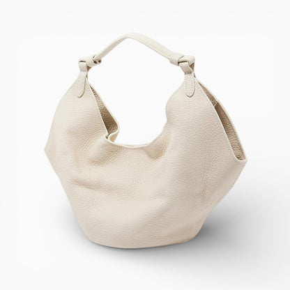 Sac à main hobo souple en cuir blanc cassé pour femme, modèle Amaya de la marque Élégance Cuir.