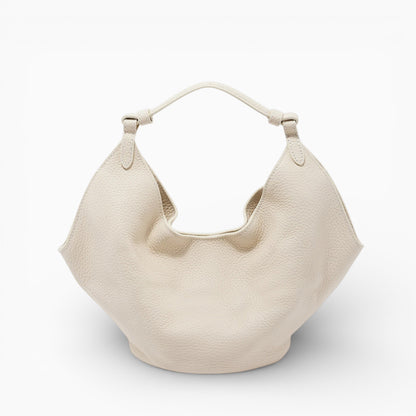 Sac à main hobo en cuir blanc cassé pour femme, modèle Amaya de la marque Élégance Cuir, vu de face.