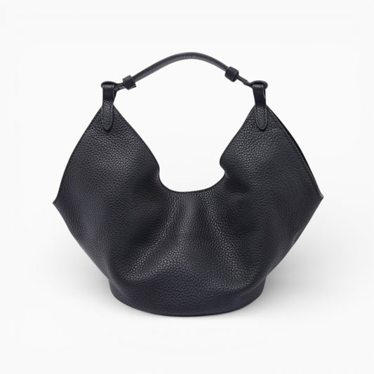 Sac à main hobo en cuir noir pour femme modèle Amaya de la marque Élégance Cuir, vu de face.