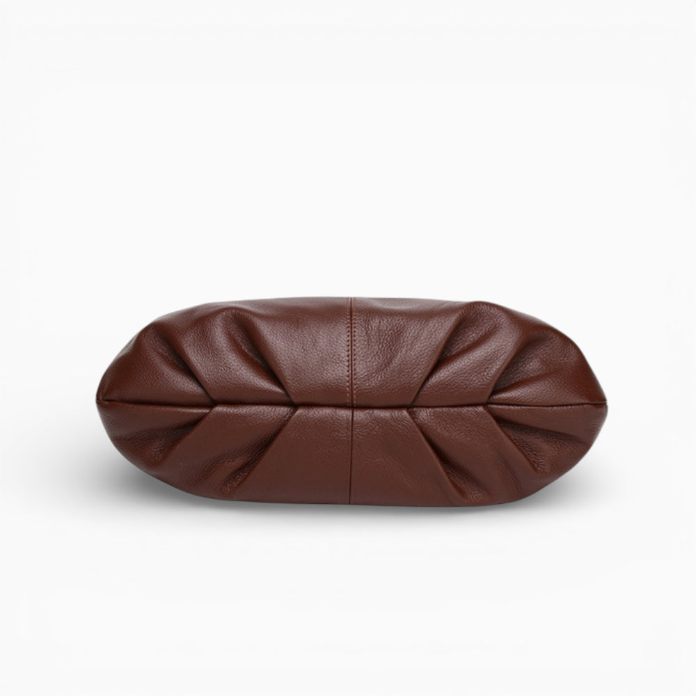 Large brown leather fanny pack for women, Rubis model by Élégance Cuir, showcasing stylish design and spacious interior.