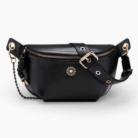 Sac banane noir cuir femme Emeraude vu face