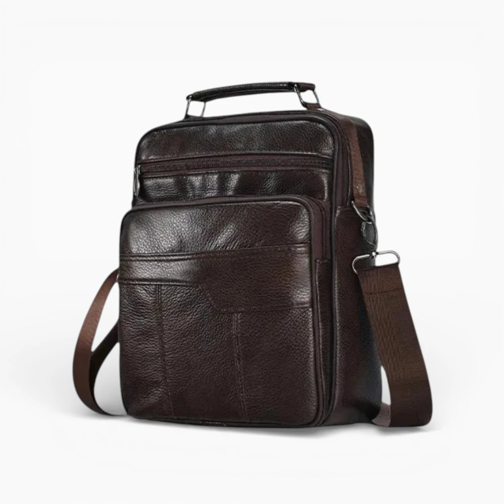 Sacoche bandoulière homme cuir marron modèle Alliance vue de côté