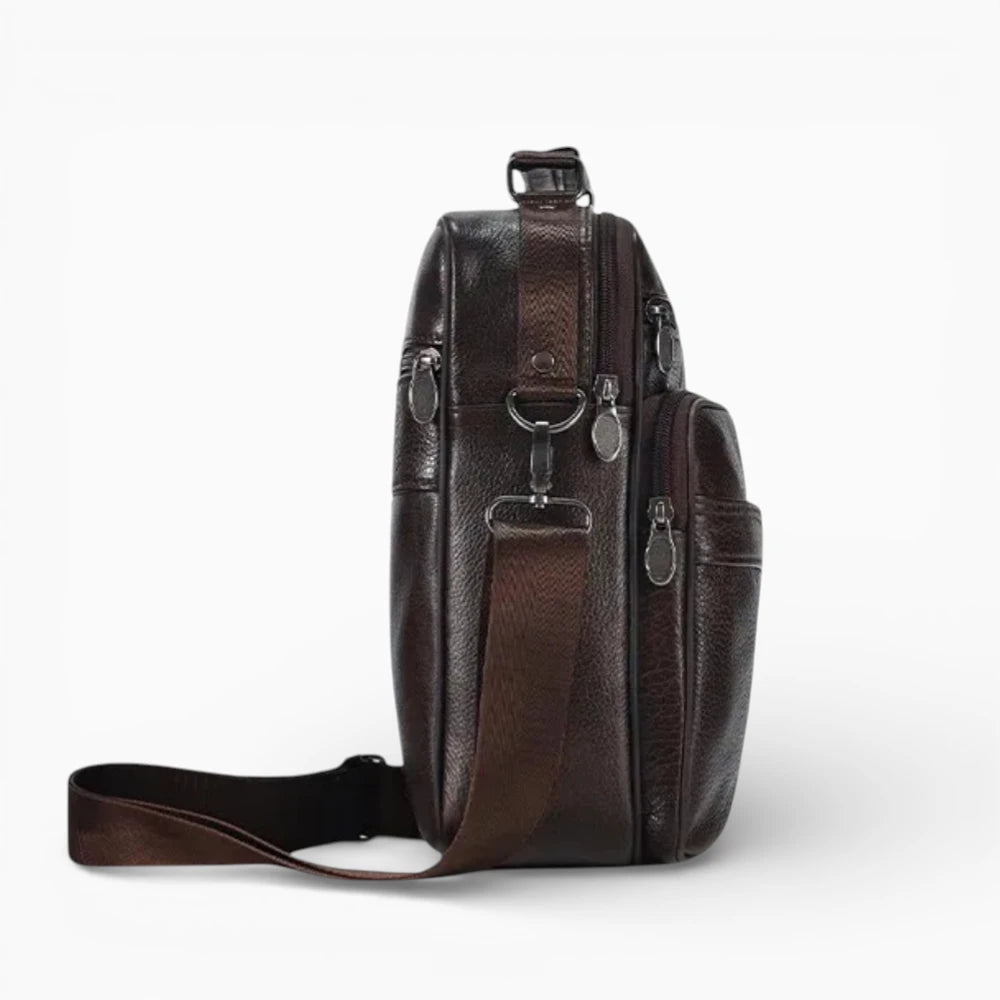 Sacoche bandoulière homme cuir marron modèle Alliance vue de profil 