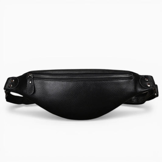 Sacoche bandoulière homme en cuir noir avec zip, modèle Horizon d'Élégance Cuir, vue de face